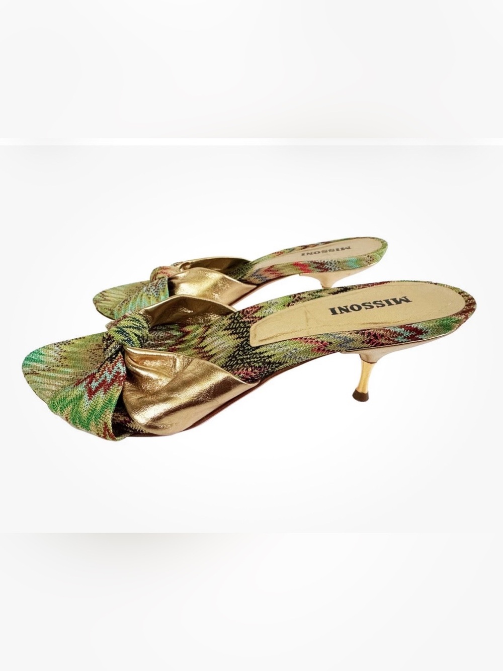 Missoni Gold Metallic & Multicolor Knit Kitten Heel Mule